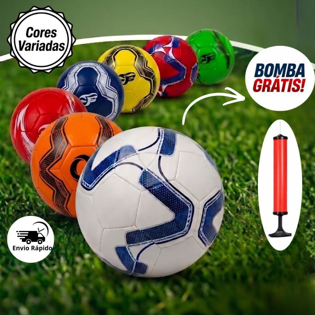 Bola de Futebol Couro Sintético Campo Costurada + Bomba de Ar Manual Portátil de Brinde