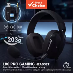 Attack Shark L80PRO Fone De Ouvido Para Jogos 3 Em 1 Lightseed Tecnologia Sem Fio 20ms Ultra-Baixa Latência 40mm Unidade