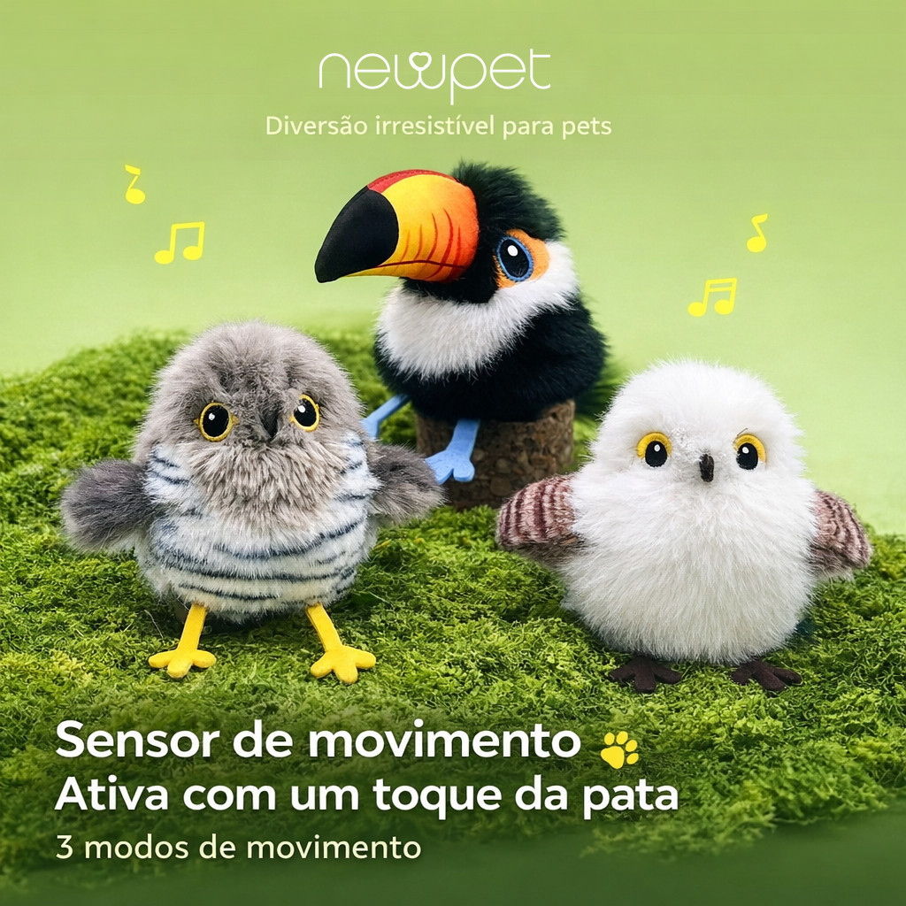 Newpet Asas Interativas Batendo Pardal Gato Brinquedo Chilrear Pássaro Toque Ativado Recarregável USB Para Gatinhos
