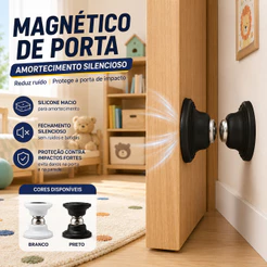 Fixador Porta Magnético Adesivo com Batente Inox Anticolisão Sem Perfurar Prendedor Trava Segura e Durável para Portas