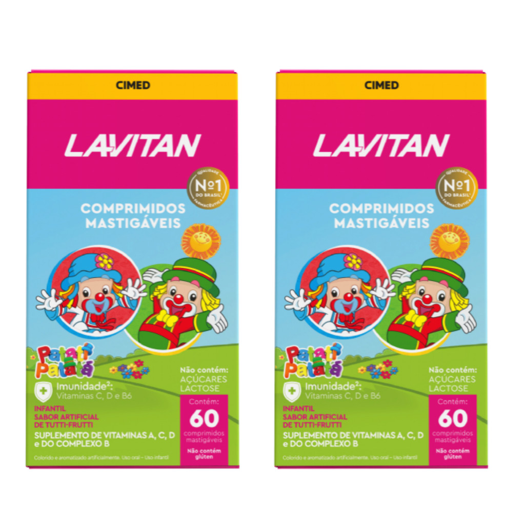 Kit 2x Lavitan Kids Patati Patata 60 Comprimidos Mastigáveis Sabor Tutti Frutti