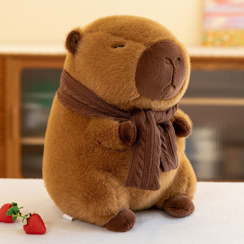Meus produtos mais vendidos incluem bonecos de capivara fofos, cachecóis, brinquedos de pelúcia, travesseiros infantis, 