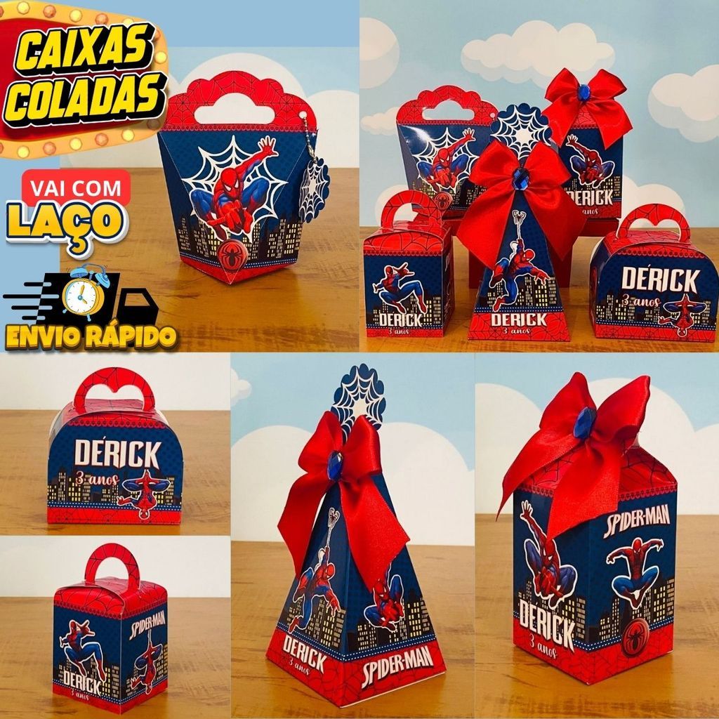 Kit Festa Homem-Aranha | 15 Caixas Personalizadas | Lembrancinhas para Festa Infantil | Semi Montado