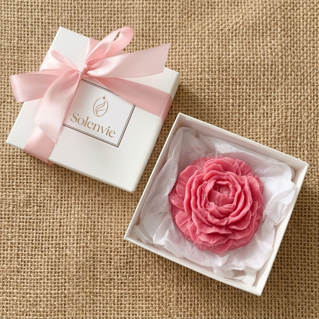 5 Lembrancinhas Peônia Sabonete Artesanal Personalizada – Caixinha branca - Flores Casamento Aniversário Noivado Bodas