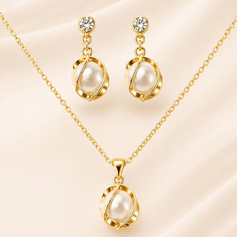Conjunto Colar e Brincos Feminino Pingente Trevo Pérola Coração Borboleta Pedrinha Brilhante Prata Dourado