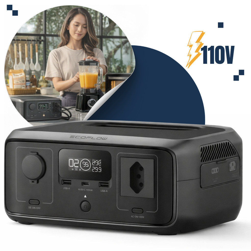 Estação de Energia Solar Portátil Ecoflow River 3 127V Gerador 300W 245wh Carregamento Rápido