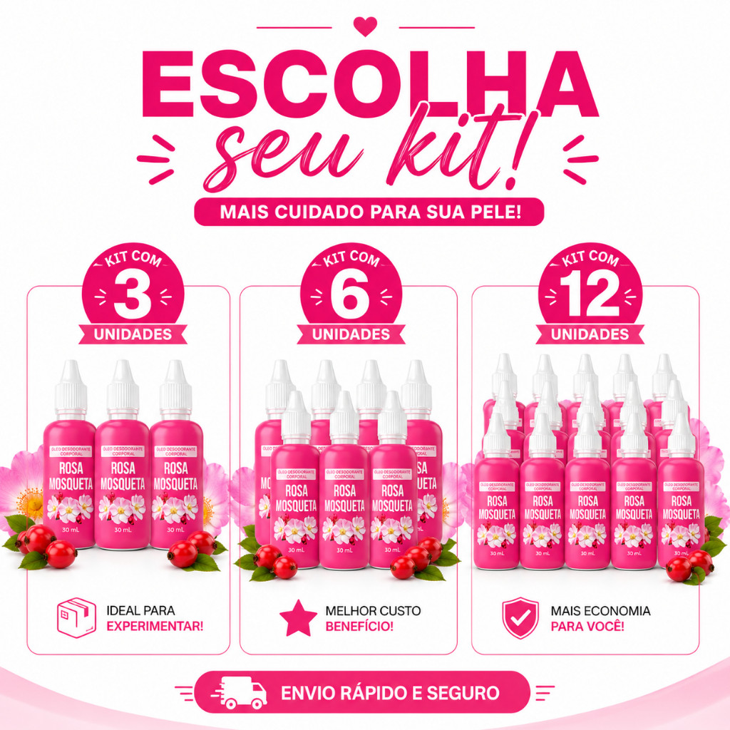 Kit Óleo de rosa mosqueta 100% puro Tira Manchas Melasma Acnes e Estrias Bio Instinto 30ml