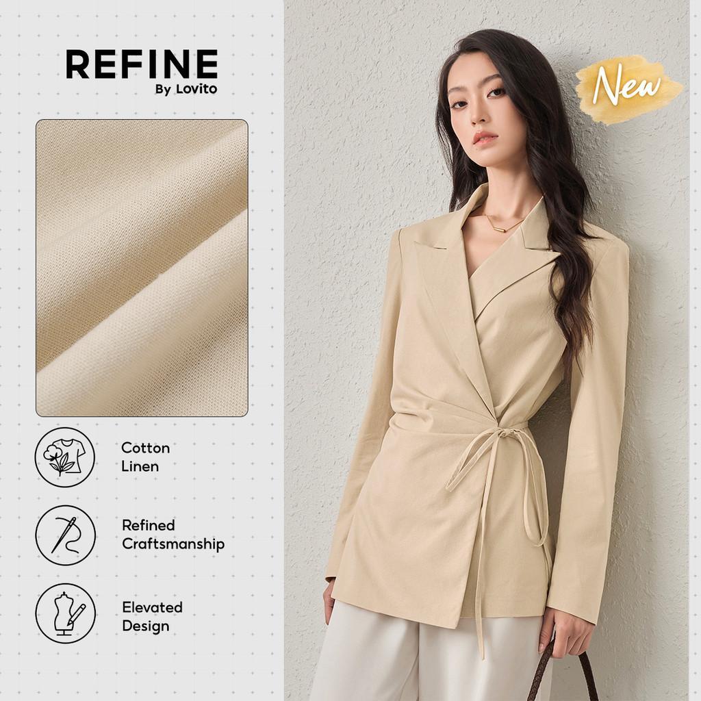 (New Arrival) (Refine by Lovito) Blazer Social AlgodãoLinho Cruz Assimétrico Cáq