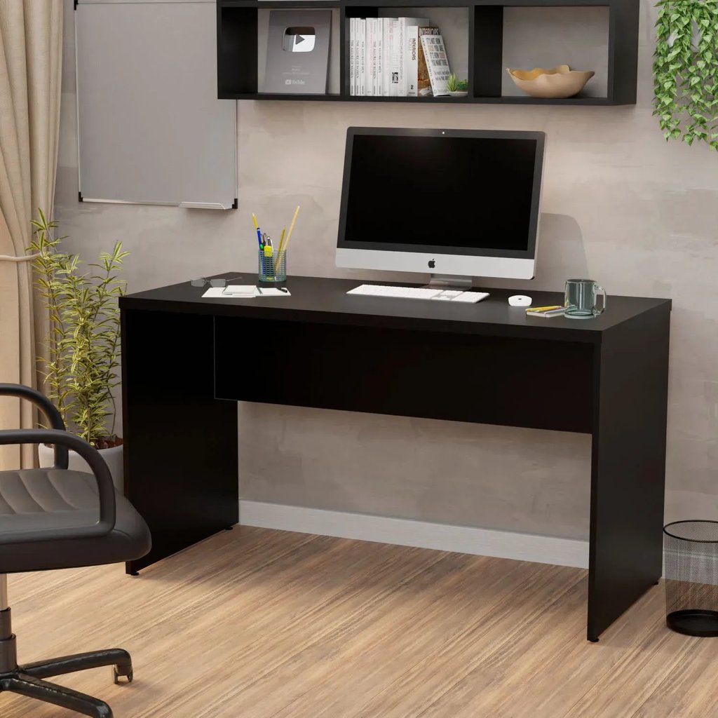 Mesa de Escritório Escrivaninha Tampo 120cm Preto Prata Preto