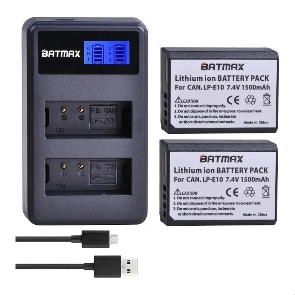 Kit 2 Bateria LP-E10 Batmax Com Carregador Duplo
