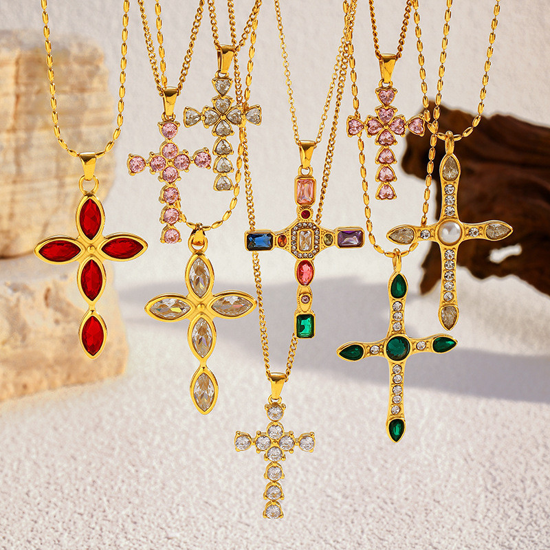 Colar pingente colar de aço titânio colar Retro cruz Design luz luxo simples chapeamento 18K ouro aço inoxidável All-Mat