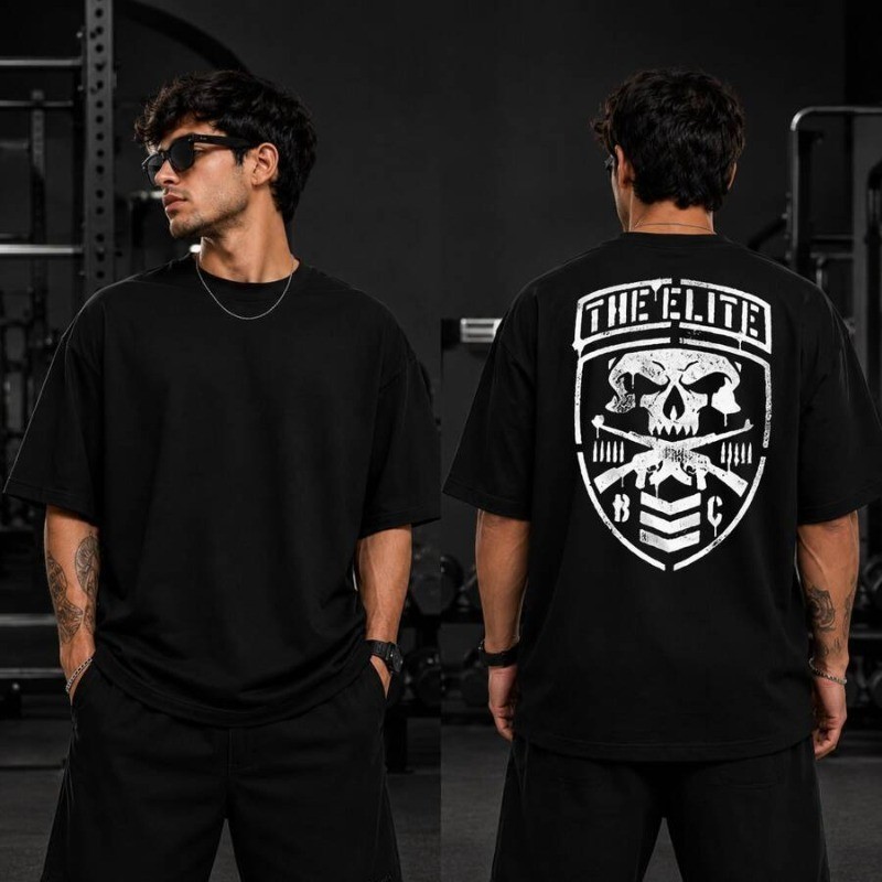 Camiseta Oversized Masculina The Elite Estampada Algodão Premium Manga Padrão Streetwear Casual Confortável Unissex