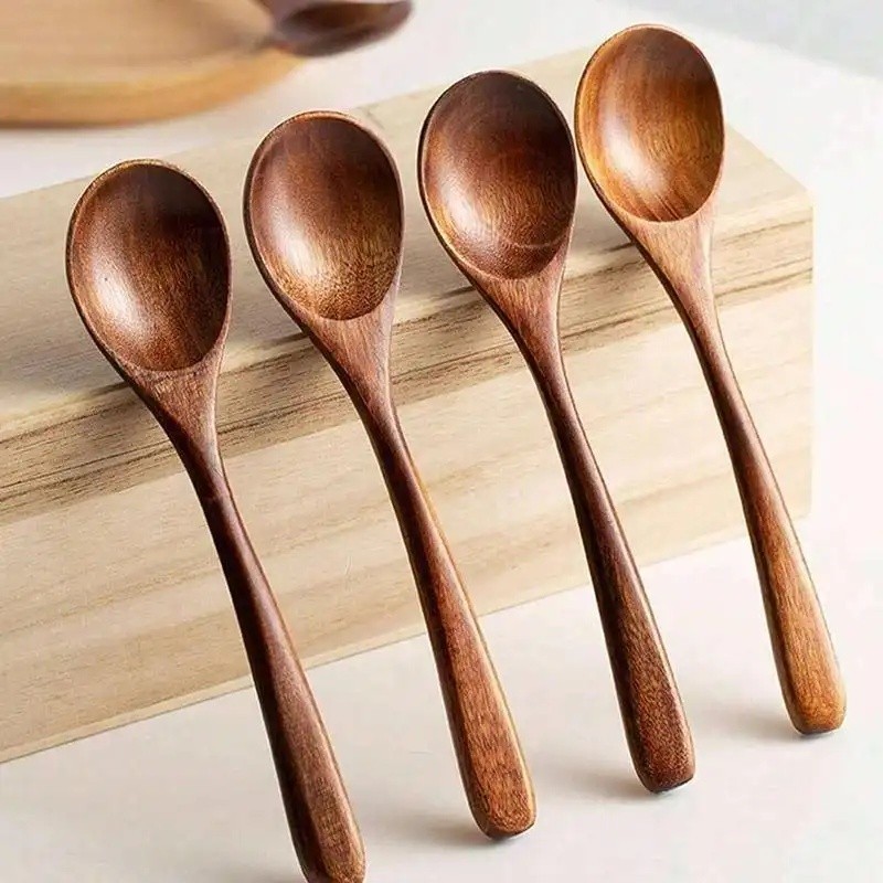 Conjunto de Colheres de Madeira Natural, 4/6 Peças, Múltiplas Especificações, Duráveis e Ecológicas, Colheres de Cozinha