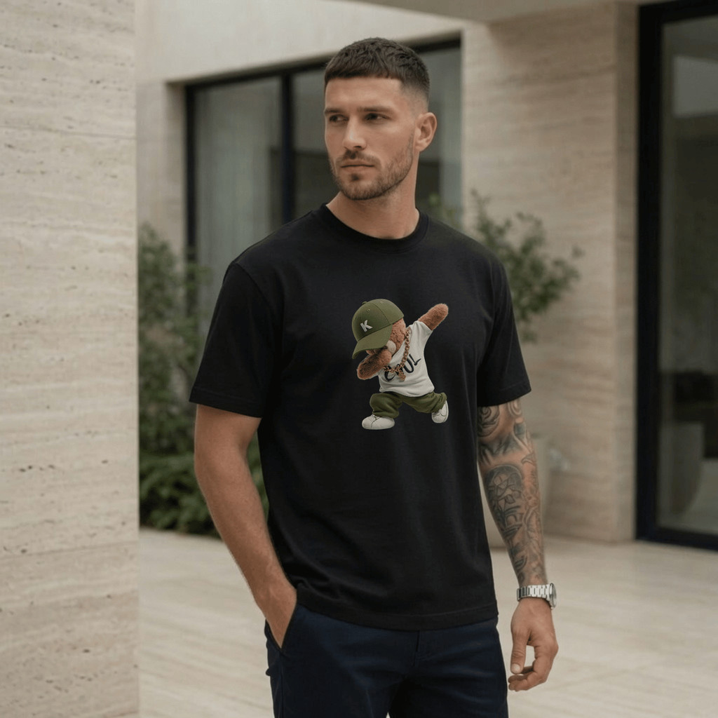 Camiseta Masculina Estampada Urso Braço Diagonal 100% Algodão Premium Camisa Blusa Homem Academia Confortavel Plus Size