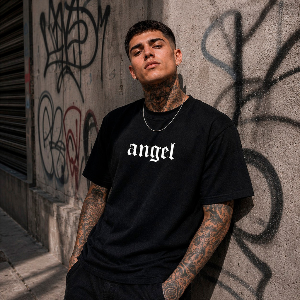 Camisa Streetwear Casual Camiseta Estampada Angel Algodão Masculina Feminina Oferta Lançamento Plus Size