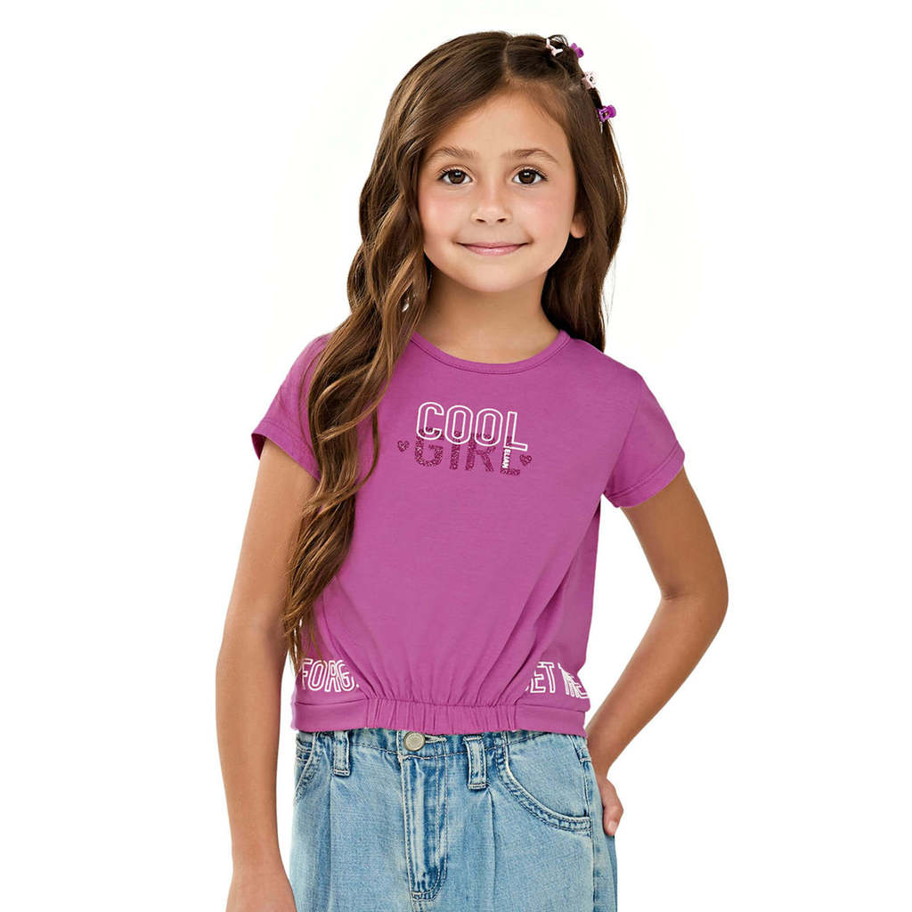Blusa Infantil Menina Meia Malha Com Detalhe Elástico Elian Rosa