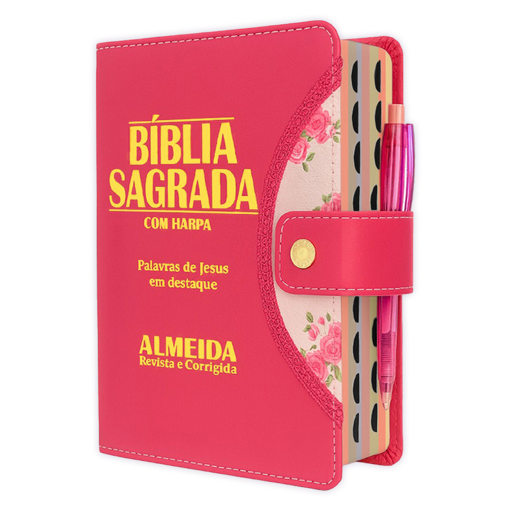 Bíblia Sagrada Feminina - Botão Pink | ARC -  Almeida Revista Corrigida  com Harpa e Índice Lateral