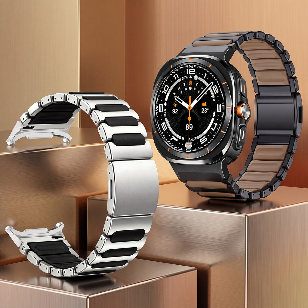 Pulseira De Silicone E Titânio Com Fecho Magnético Para Samsung Galaxy Watch Ult