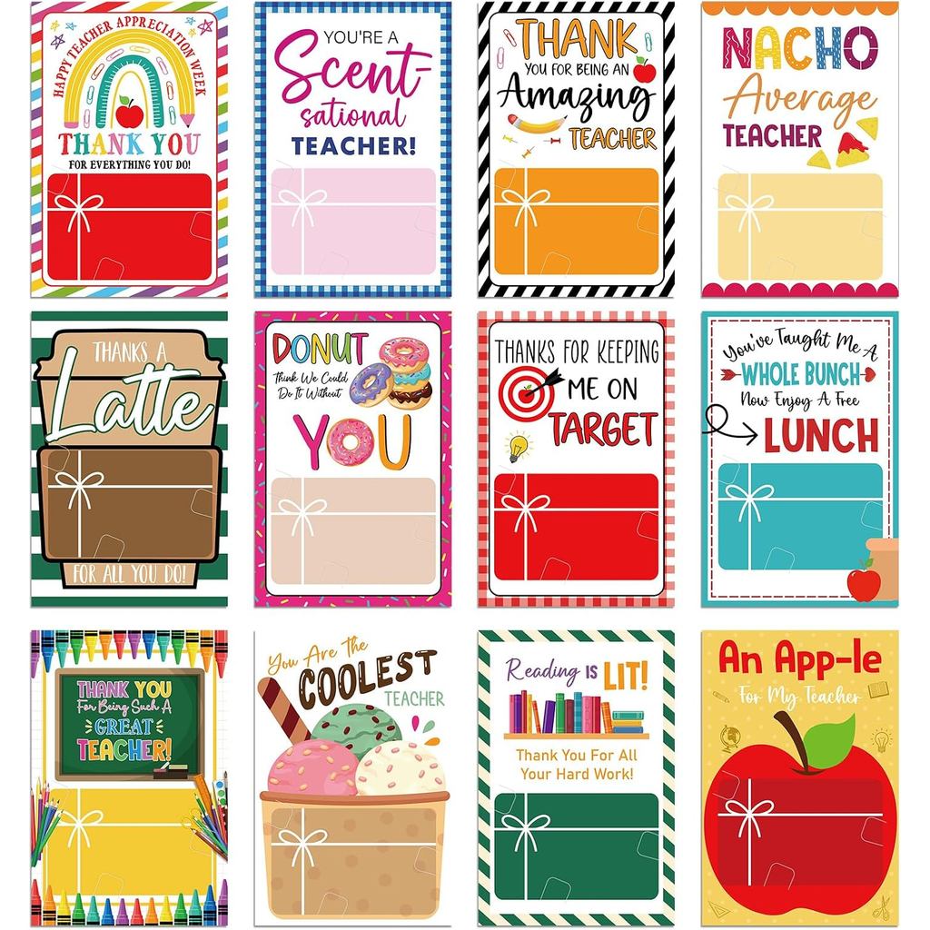 Motiskyy 48 Pack Back to School Teacher Gift Card Holders Thank You Teacher Gift Cards Sleeves Bulk Teachers Appreciatio