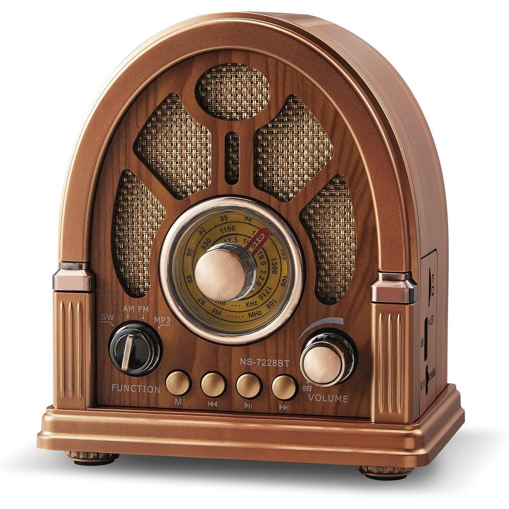 Rádio Retrô Estilo Catedral com Alto-falantes Integrados, Design Elegante e Vintage, 3 Bandas FM/AM/SW, Antena Ajustável