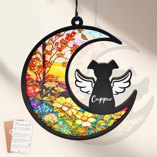 Presentes de Homenagem a Cães Falecidos DIY, Suncatcher Memorial de Cão Anjo de 2 Camadas com Cartão de Condolências, Pr