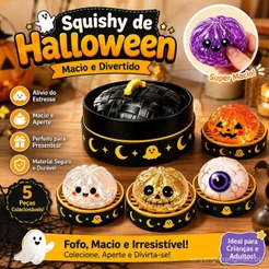 Squishy Halloween Caixa Surpresa Fantasma e Abóbora, Brinquedo Antiestresse Fidget, Presente Criativo