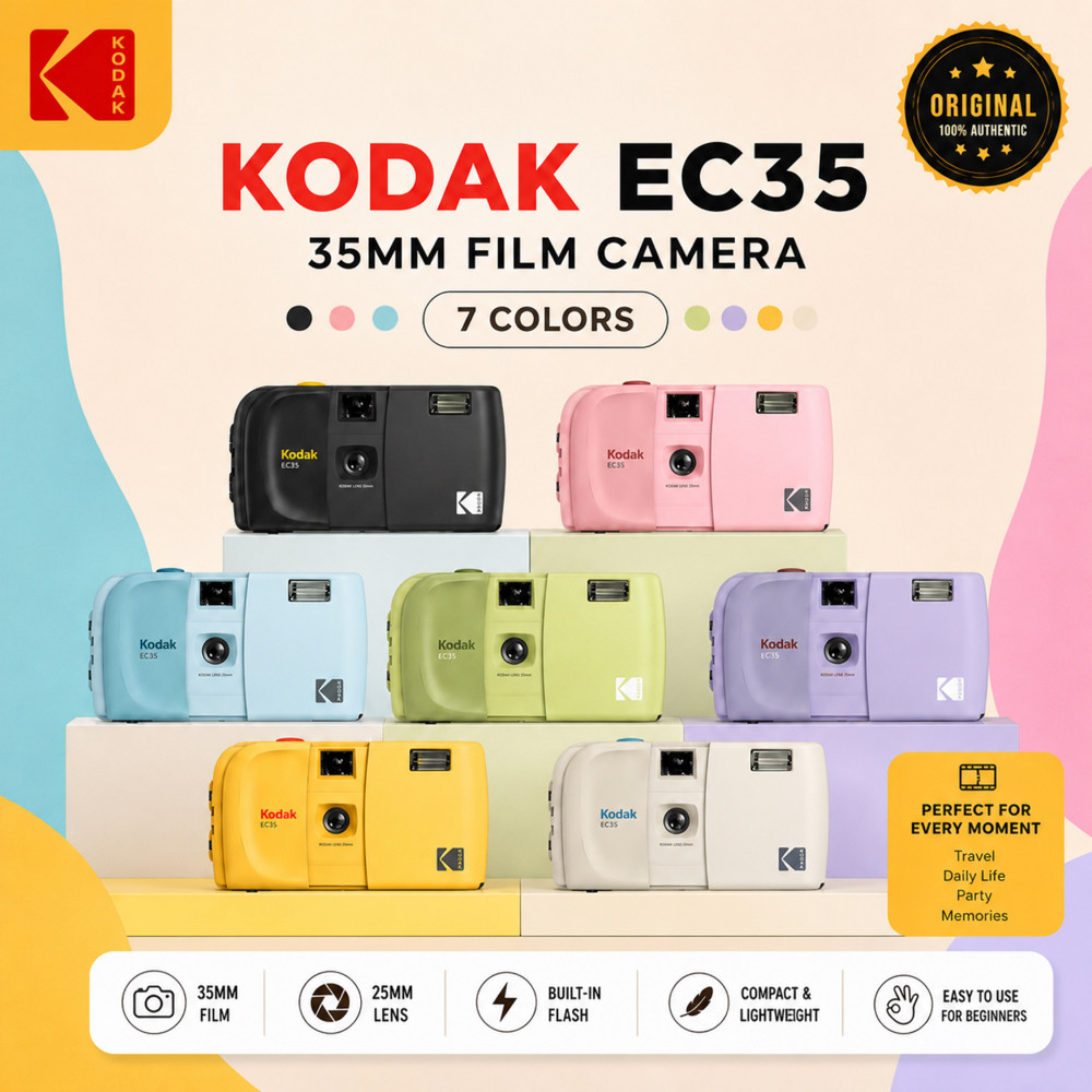 Kodak EC35 Câmera de Filme 35mm Analógica Reutilizável Flash Retrô Vintage Compacta Iniciante Pronta Entrega Fotografia