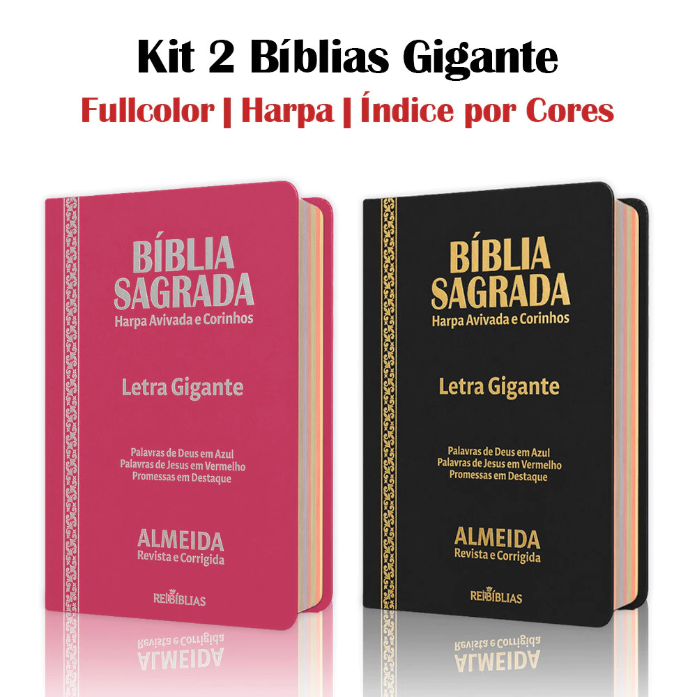 Kit 2 - Bíblia Sagrada - Luxo Pink e Preta | ARC - João Ferreira de Almeida - Harpa e Índice por Cores