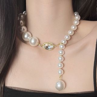 Estoque pronto Zhang Yuanying Grande Pérola Piscando Colar de Diamante Retro Curto Gargantilha Colar Elegante All-Match 