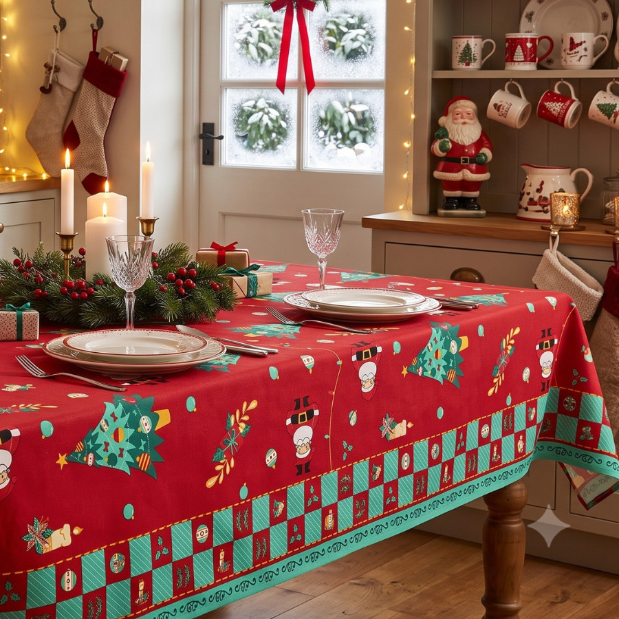 Toalha de Mesa Quadrada 4 Lugares Natal Feliz145x145cm