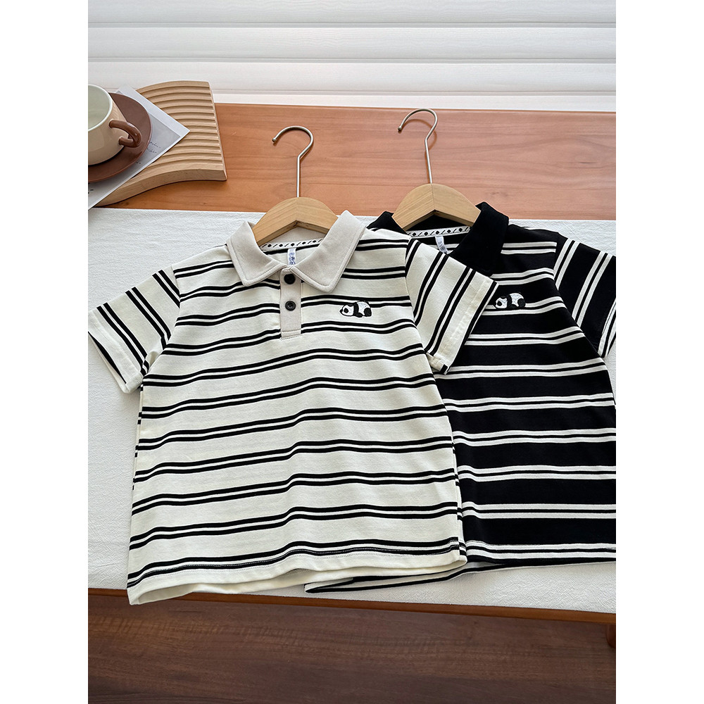 Meninos listrado camiseta de manga curta roupas de verão 2026 novo estilo crianças versão coreana Puffer bonito topo ver