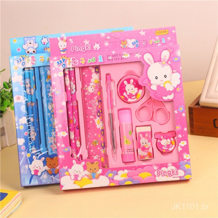 Conjunto de papelaria de 9 peças, conjunto combinado de papelaria para estudantes, pacote de papelaria multifuncional, p