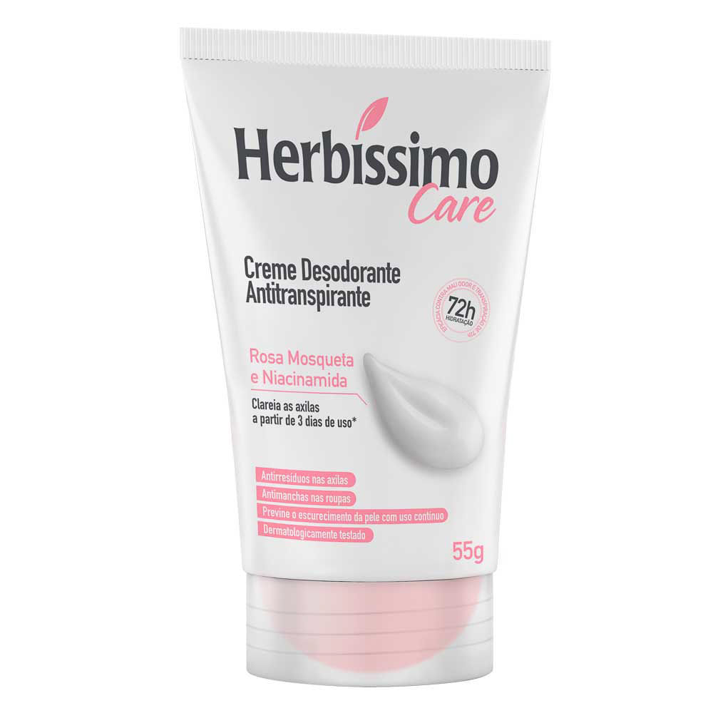 Imagem Creme Desodorante Herbíssimo Care Rosa Mosqueta e Niacinamida 72h com 55g
