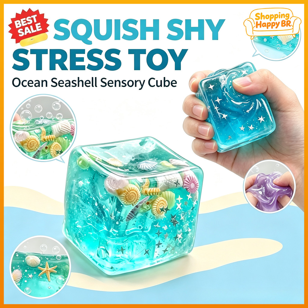 [Compre 1 Tome 1] Cubo Do Oceano Mole Bola De Estresse Concha Mar Sensorial Fidget Squeeze Brinquedo Alívio De Ansiedade