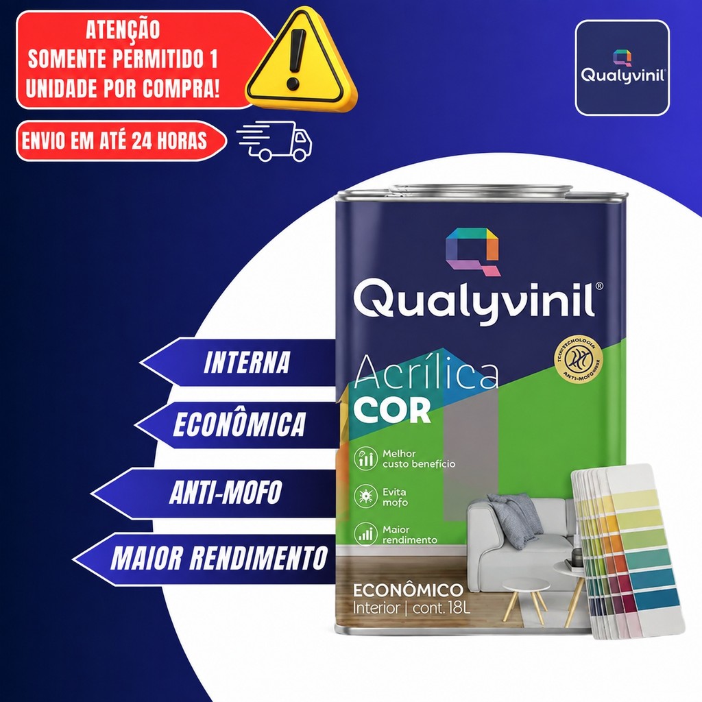 Tinta Acrílica Econômica Antimofo Qualyvinil 18L Parede Interna Várias Cores