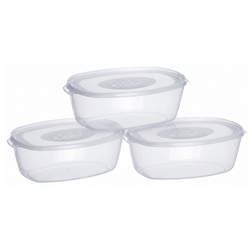 Kit 3 Potes Ovais Plástico Transparente 8 Litros Cozinha Mantimentos Alimentos Geladeira