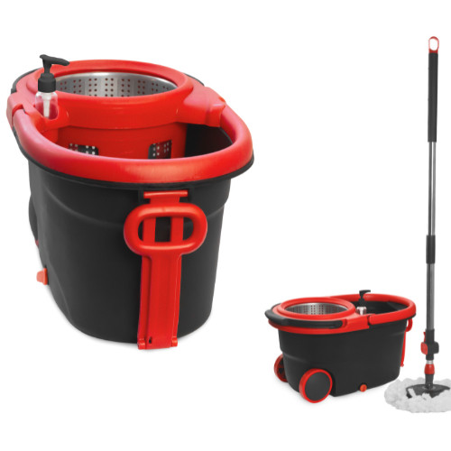 Mop Giratório 360° Completo com 3 Refis e Escova — Balde 16L com Centrífuga Inox, Cabo 160cm, Dispenser e Rodinhas