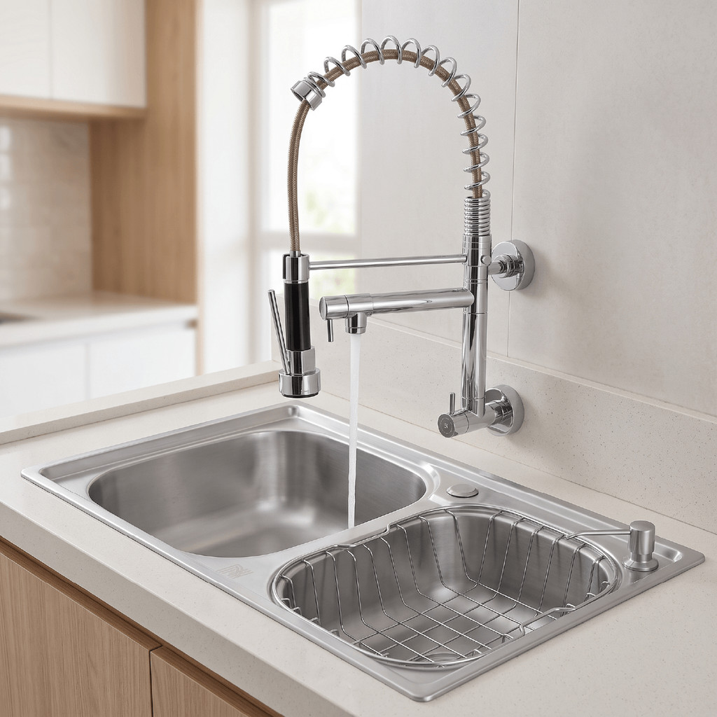 Cuba Dupla Gourmet Aço Inox 68x38cm Cozinha Com Torneira Monocomando Spray de Pa