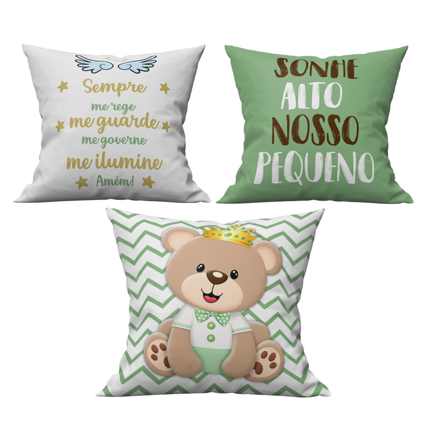 Kit c/ 3 Capas de Almofada Decorativas Ursinho Príncipe 40x40