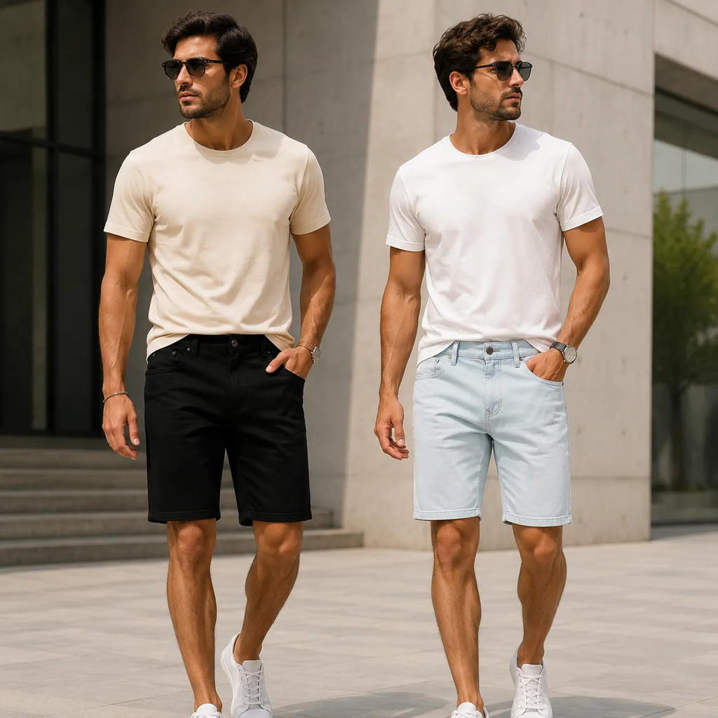 Kit 2 Bermudas Jeans Masculinas Slim Short Lycra Elastano
