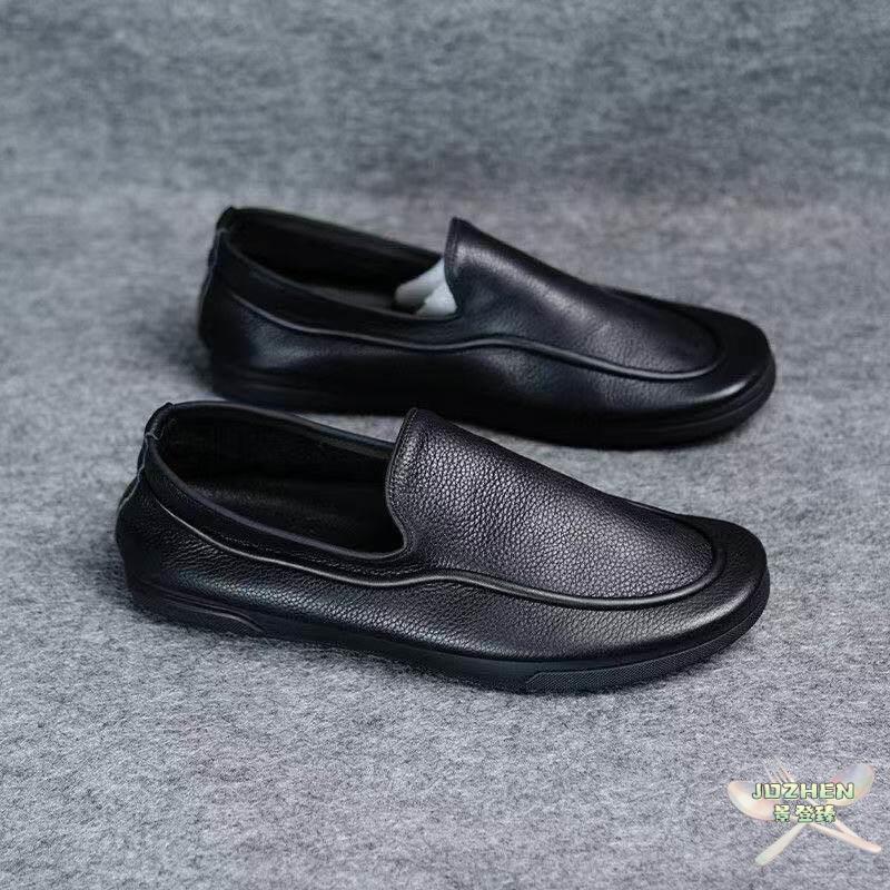 Pronto estoque Sapatos masculinos de couro de verão sola macia 2026 novos esportes britânicos lazer ervilhas um Pedal pr