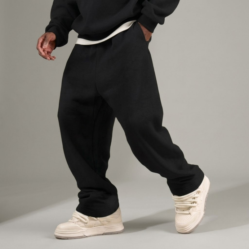 Calça Unissex Moletom Baggy Peluciada Flanelada Larga Streetwear Versátil HipHop Confortável