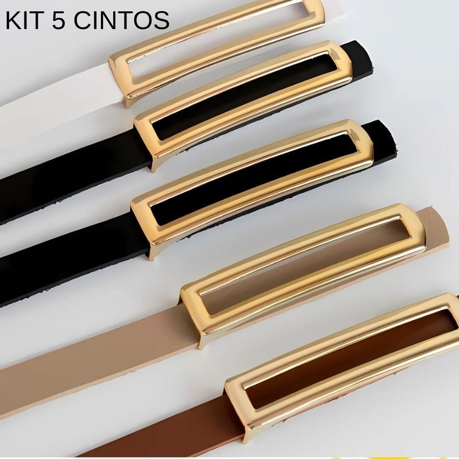 Kit Cinto Fino Feminino Elegante Fivela Dourada Ajustável!
