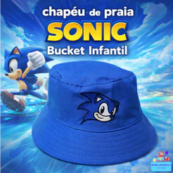 Chapéu de Praia Sonic Bucket Infantil Piscina Menino Presente Boné Praia Criança Protetor UV