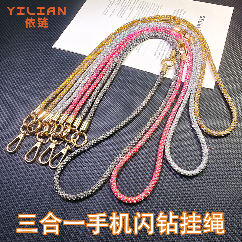 Três propósitos luxo cheio de diamante caso de telefone Universal Cross-corpo pode Halter pescoço pulso telefone cordão 