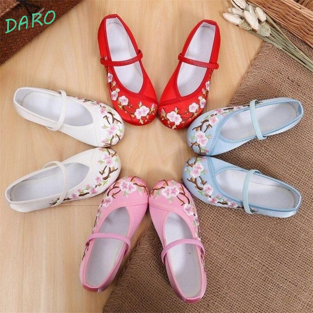 Sapatos De Dança Para Meninas DARO , Cetim Bordados Florais Resistentes Ao Desgaste Estilo Étnico , Chinelos Com Sola Ma