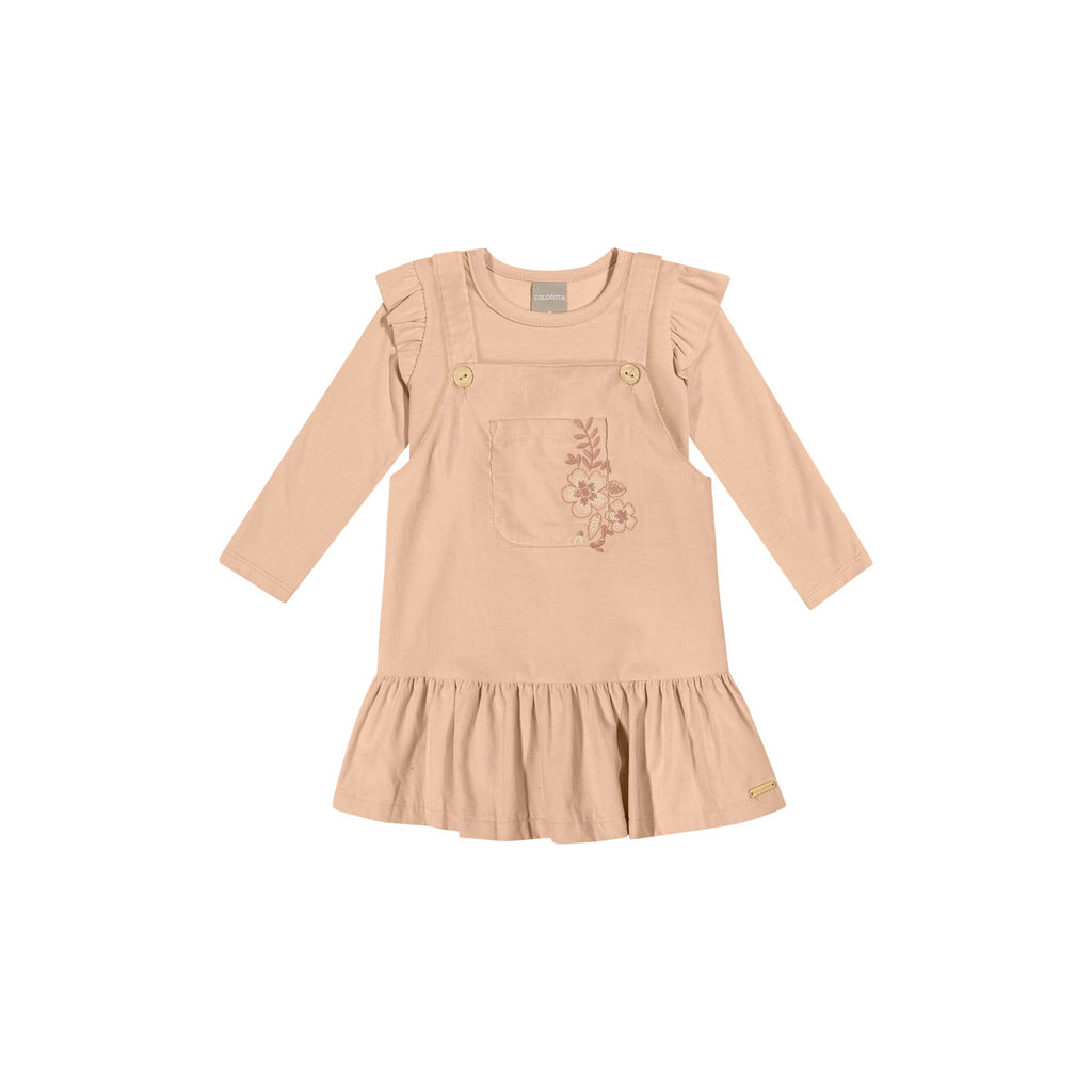 Conjunto Infantil Menina Vestido Floral Colorittá Bege
