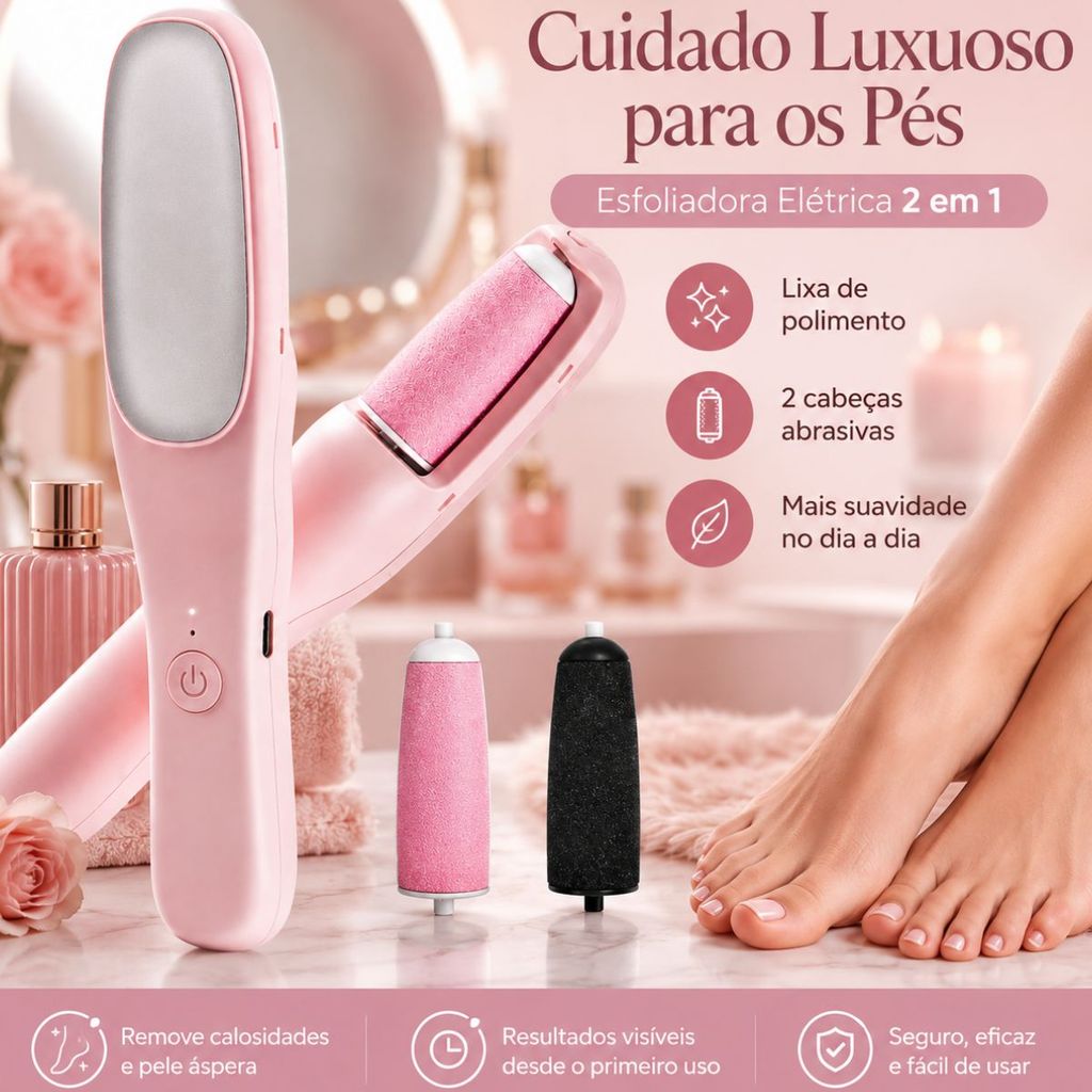 Esfoliador Elétrico para Pés 2 em 1 Removedor de Calos Recarregável USB com 2 Lixas