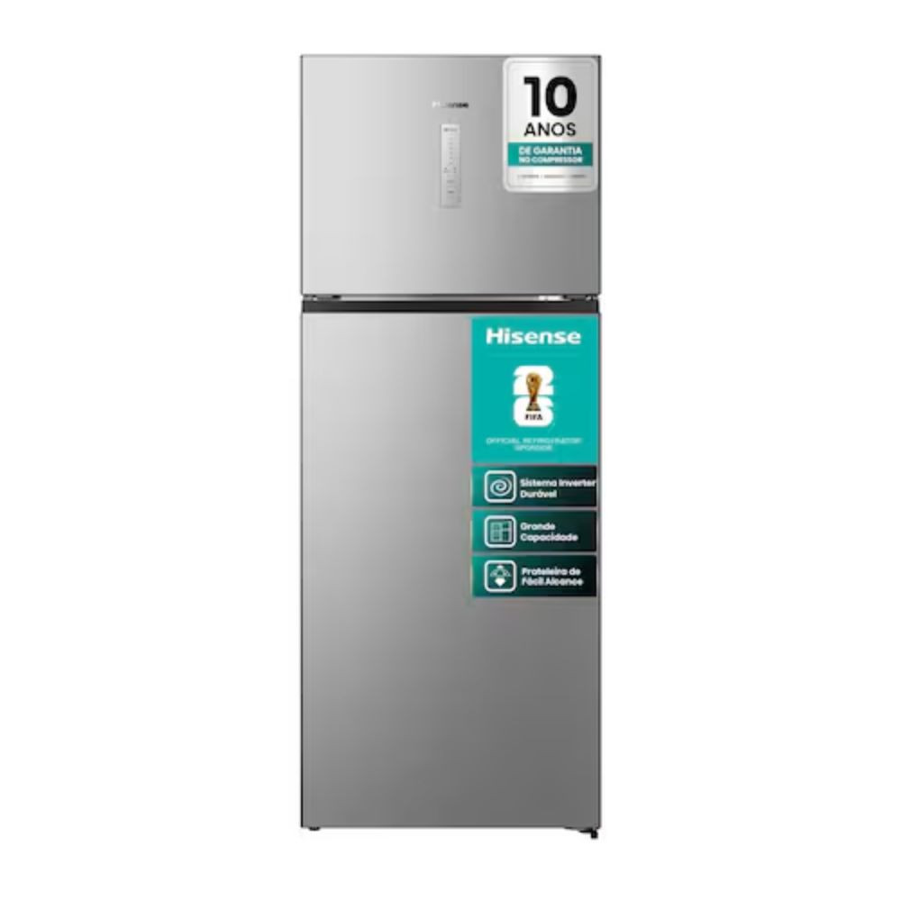 Refrigerador Duplex 466L RT3N461 Frost Free Inverter Portas Planas Prateleiras de Vidro Econômica Hisense