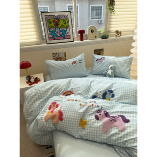 Pônei dos desenhos animados novo conjunto de quatro peças azul puro algodão toalha bordado algodão engrossado cama Nanto